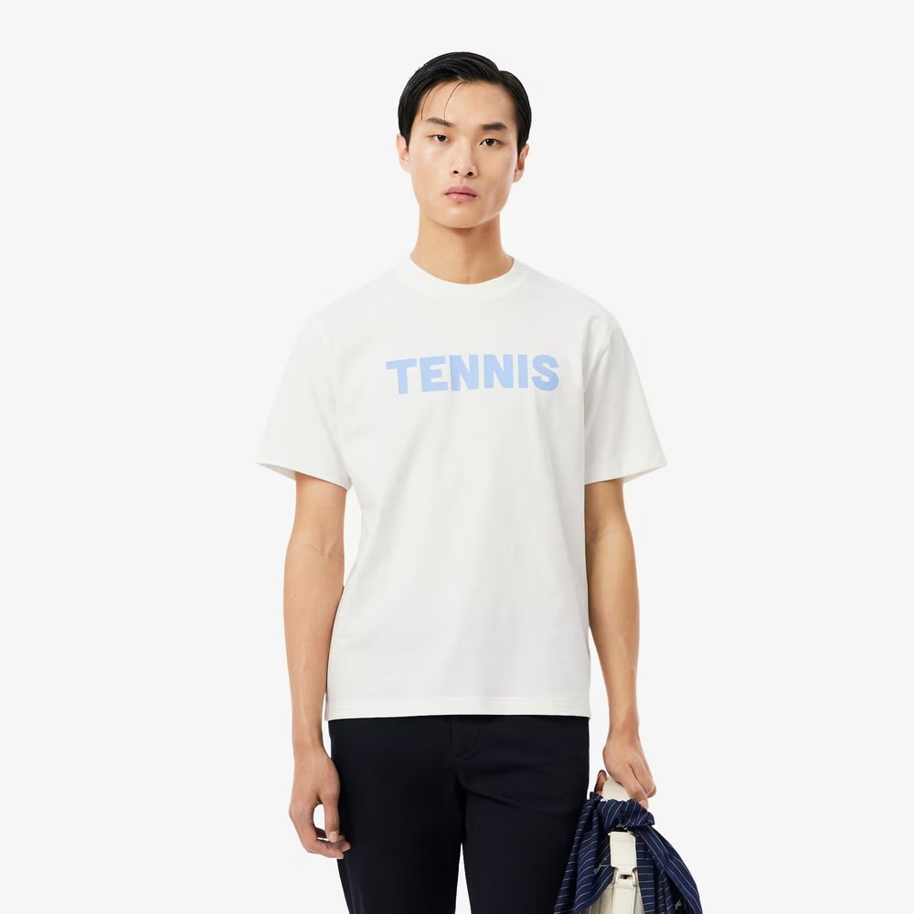 Lacoste Mens Tennis Graphic T-Shirt White Blue Classic Fit TH1578 3XL NEW